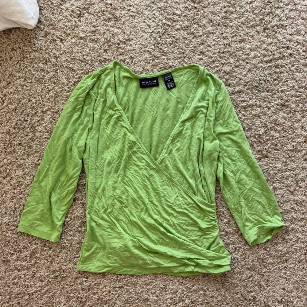 New York & Company Lime Green Wrap-Style Surplice Top